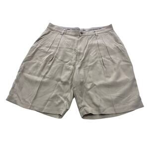 TOMMY BAHAMA Mens Relax 100% Silk Pleated Herringbone Beige Chino Shorts Size 34